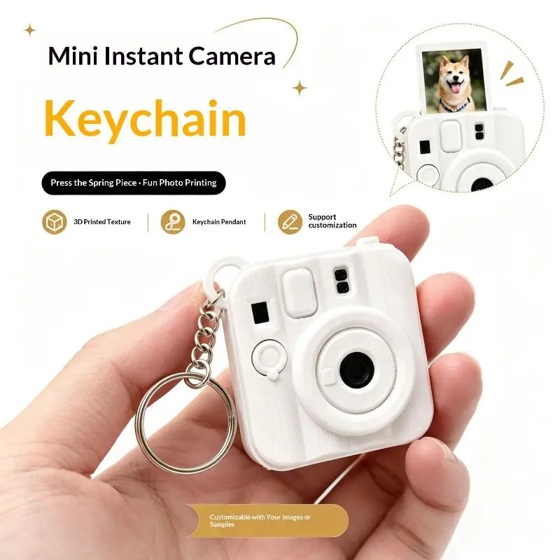 Mini 3D-gedruckter Sofortbildkamera-Schlüsselanhänger mit Fotofach für Taschenanhänger, kleine personalisierte Geschenke – Detail 1