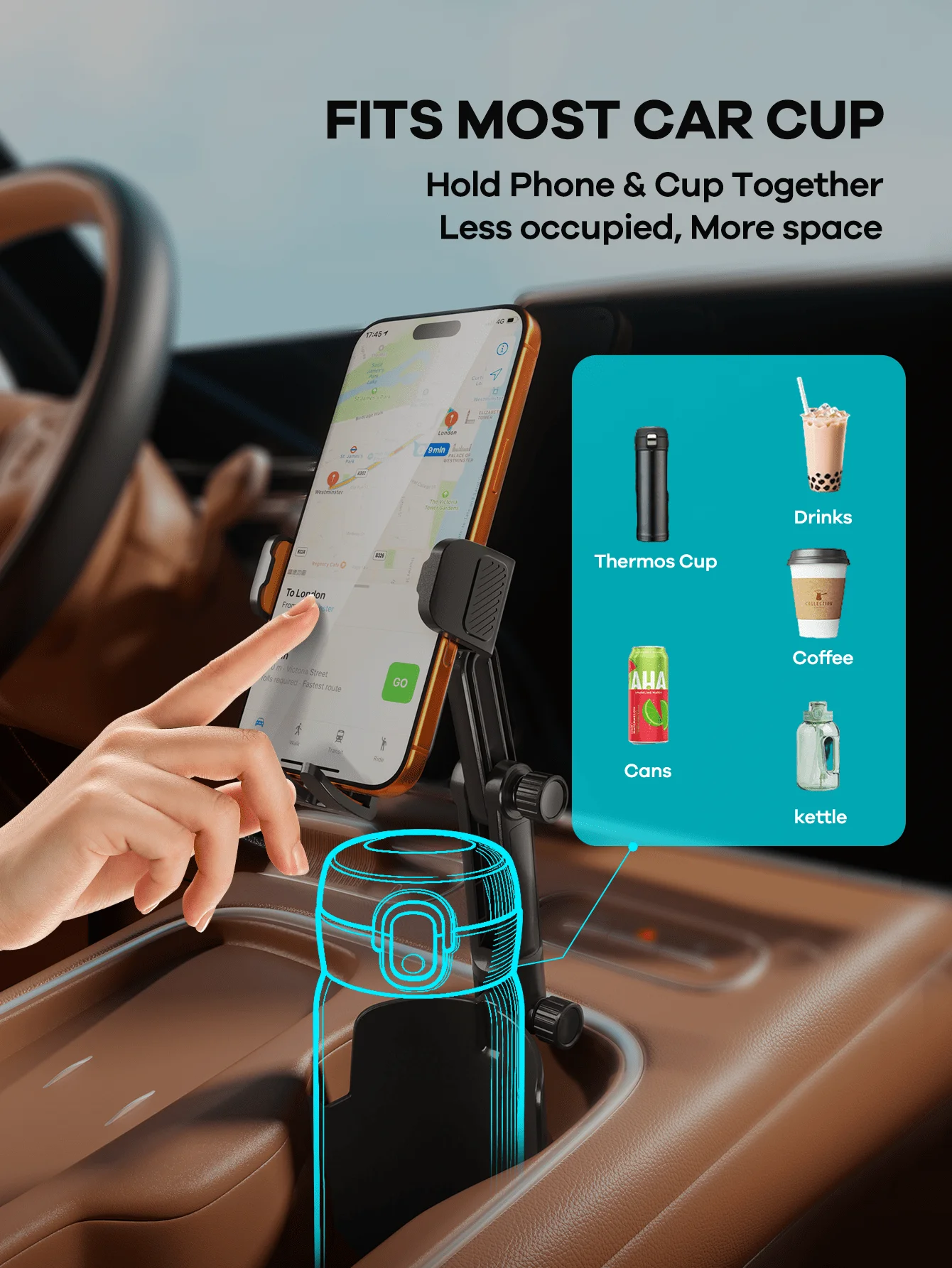 

Universal 2-In-1 Car Cup Holder And Phone Mount Adjustable Expandable Cup Holder