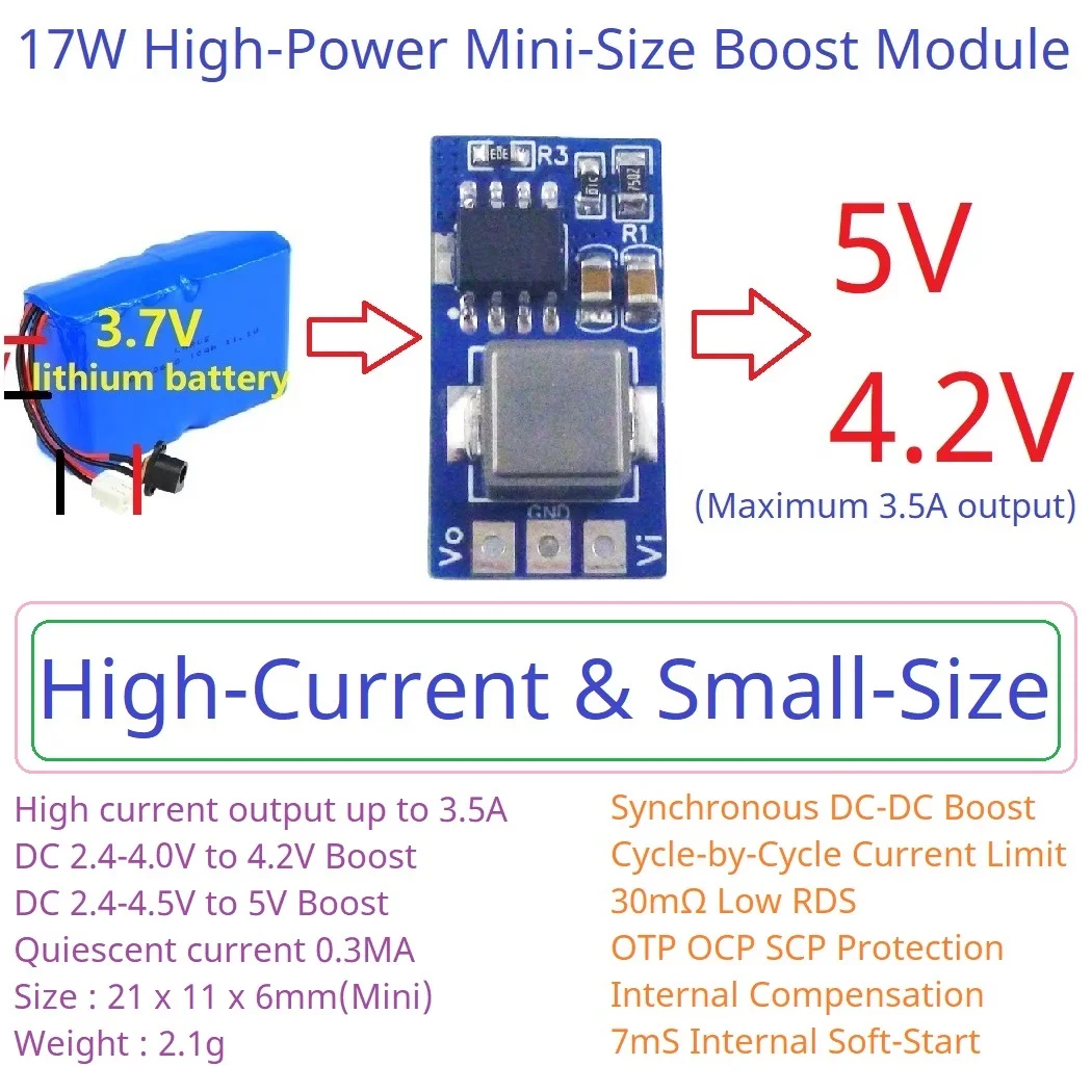 3V 3.3V 3.7V to 4.2V 5V 17W Synchronous Boost Regulator Module DC-DC Converter ND3A05SD for Arduino PI ESP32 Wifi QC PD