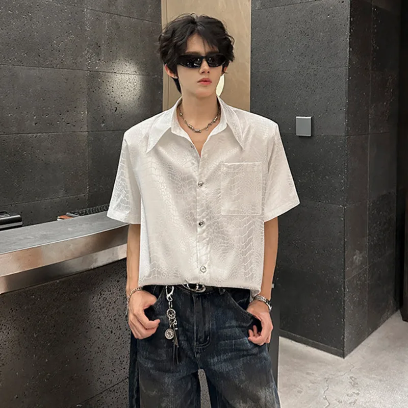 LUZHEN 2026 Summer Embossed Short Sleeve Handsome Casual Shirts Men's Fashion High Quality Shoulder Pad Korean Male Tops JY7775