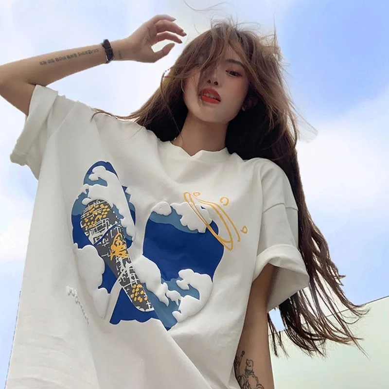 Broken Earth Printed T-shirt Men and Women Pure Cotton Summer Fashion Trend Casual Comfy Couple Short Sleeved Top Harajuku