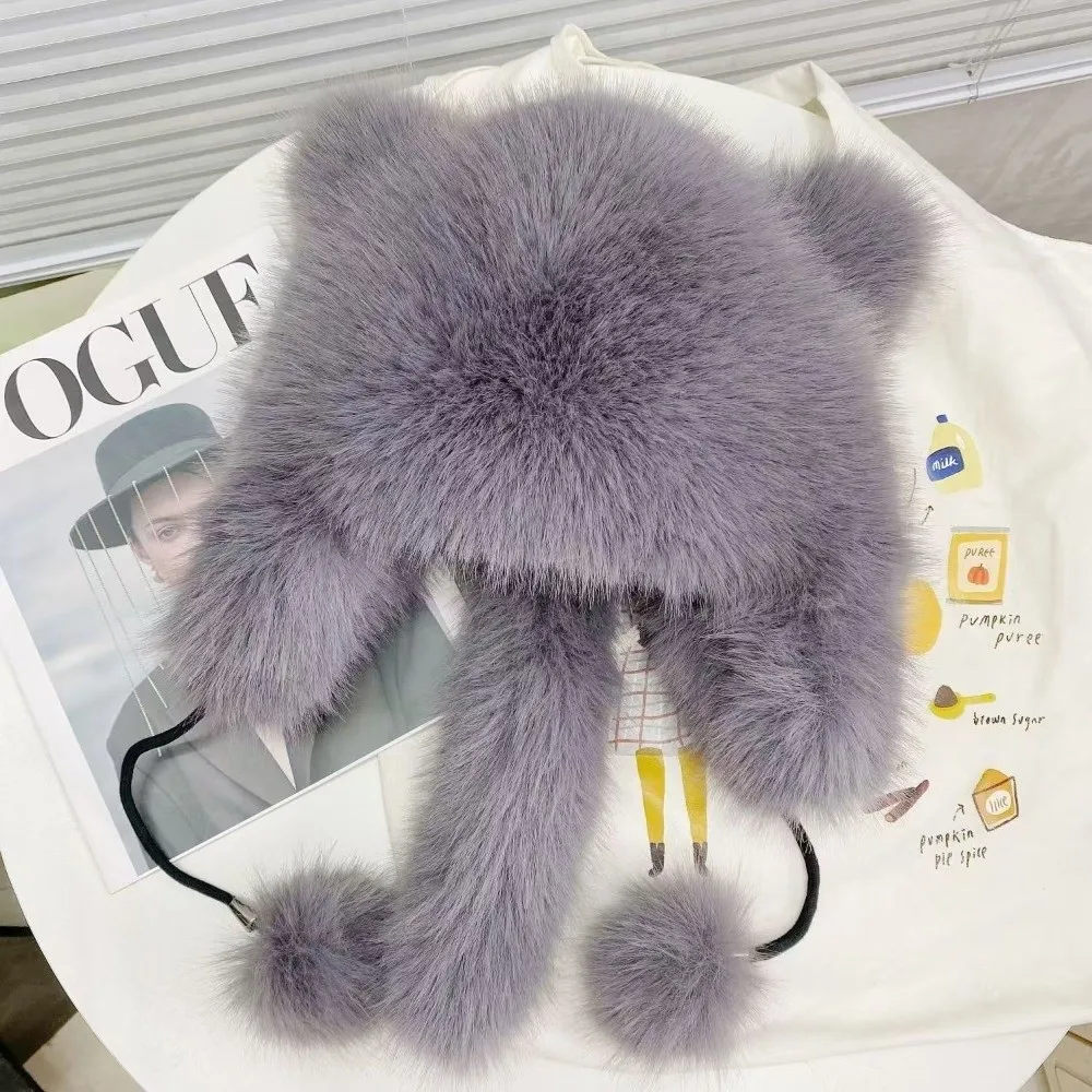 جديد سميكة قبعات الشتاء للنساء الدفء يندبروف فروي الصياد قبعة تقليد الثعلب الفراء واقيات الأذن منفذها قبعة الشتاء