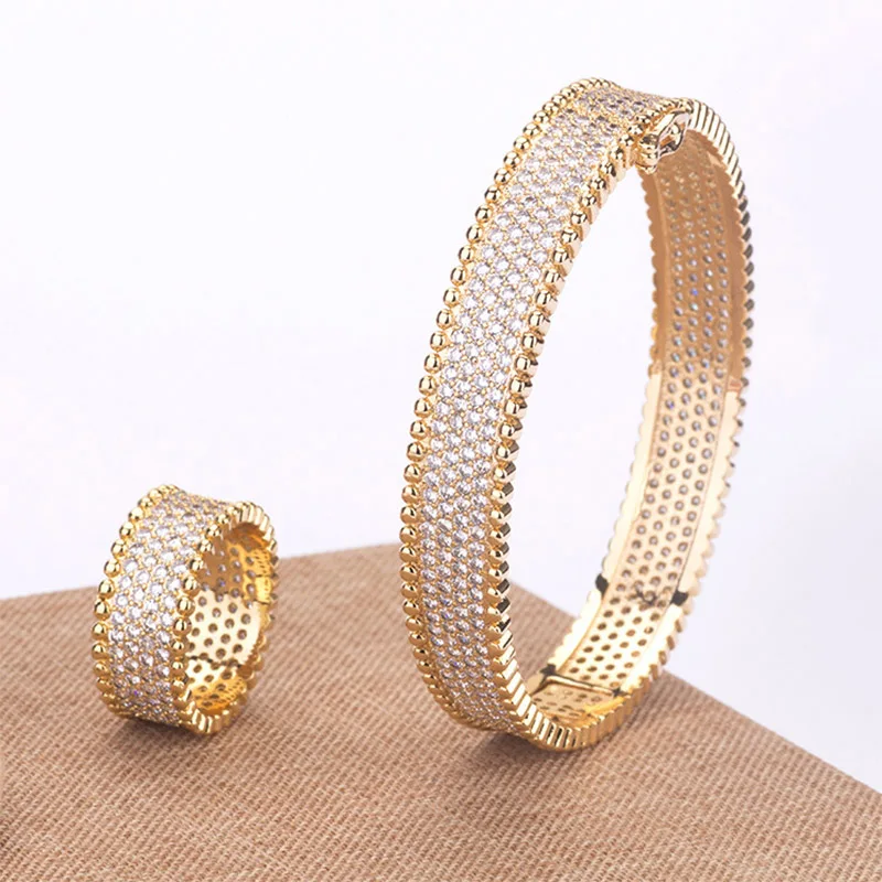 Fashion Classic Titanium Full Micro-Inlaid AAA Zircon Creative Bracelet Ring Set