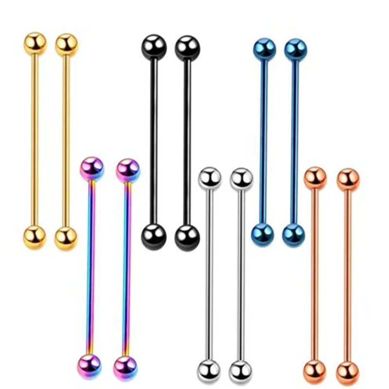 2pc Steel Piercing Industrial Earring Piercing Industrial Barbells Bar Scaffold Ear Cartilage Helix Gold Body Jewelry 38mm