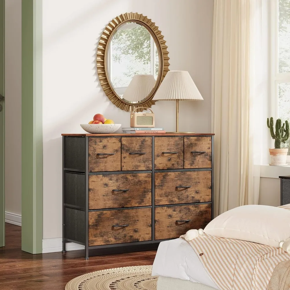 

8-Drawer Fabric Dresser Storage Organizer, Rustic Brown Wood Grain Print, Perfect for Bedroom Living Room Closet