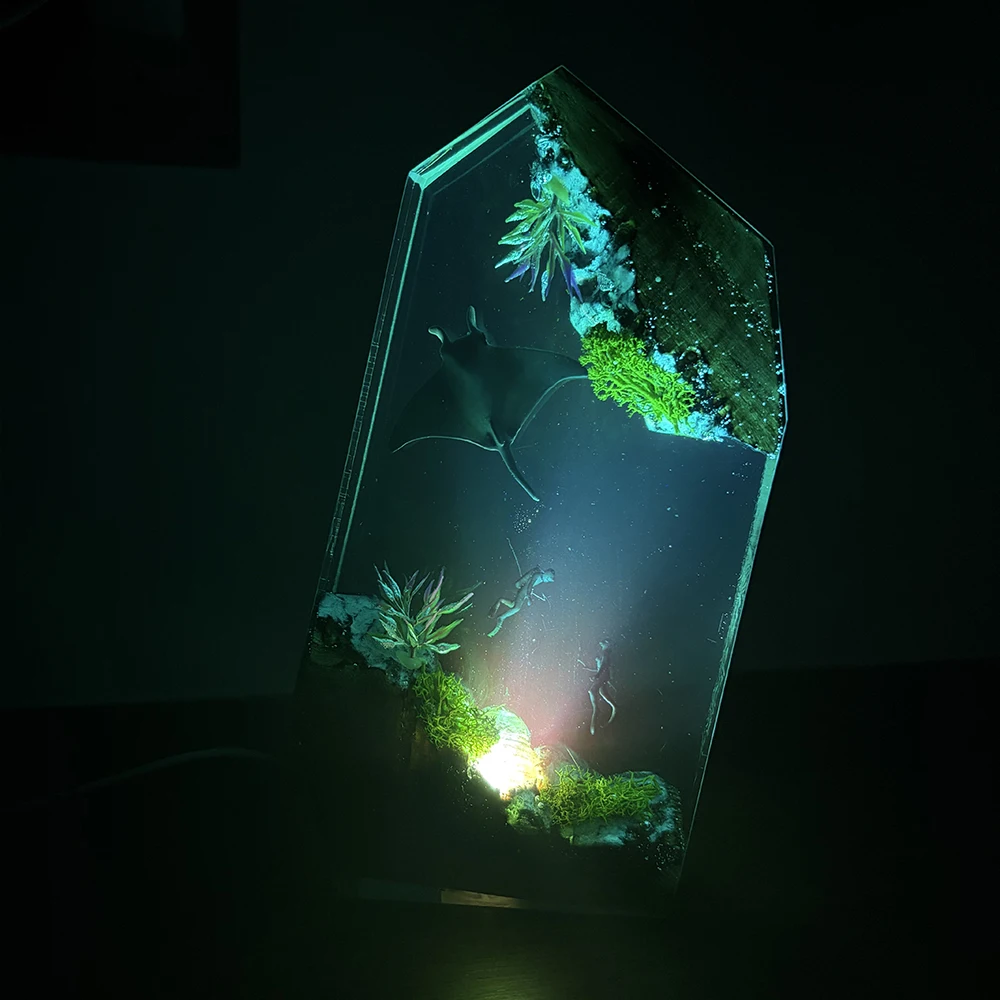 

Table Resin Lamp Ocean Scence Colors Night Light Customized Animals Figure Landscape Creative Art Desktop Home Decor USB Charge