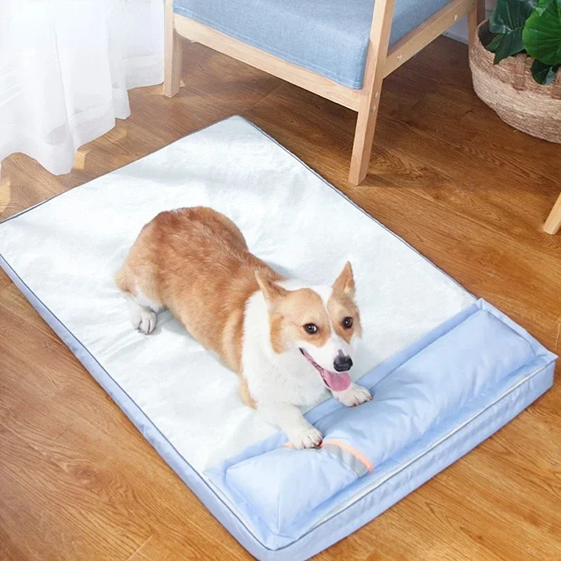 Summer Pet Cool Mattress Orthopedic Memory Foam Pet Sofa with Pillow Heat Dissipation Breathable Waterproof Removable Washable