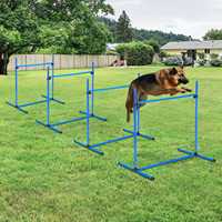 Dog agility set, 4-piece set, 99 x 65 x 94 cm, height-adjustable, with 2 hurdles, 2 slalom poles and 4 ground poles, plastic
