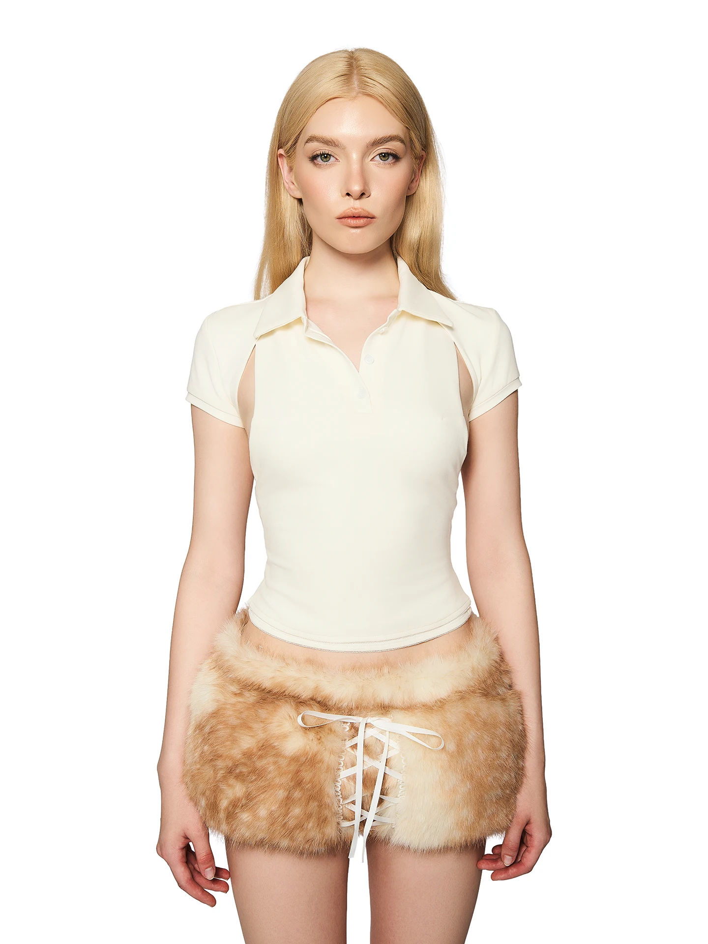 

Yuxu LSOUL 2025 Осенне-зимняя новинка: модные женские укороченные юбка-брюки с поясом, высокой талией и вставками из искусственного меха, моделирующие фигуру