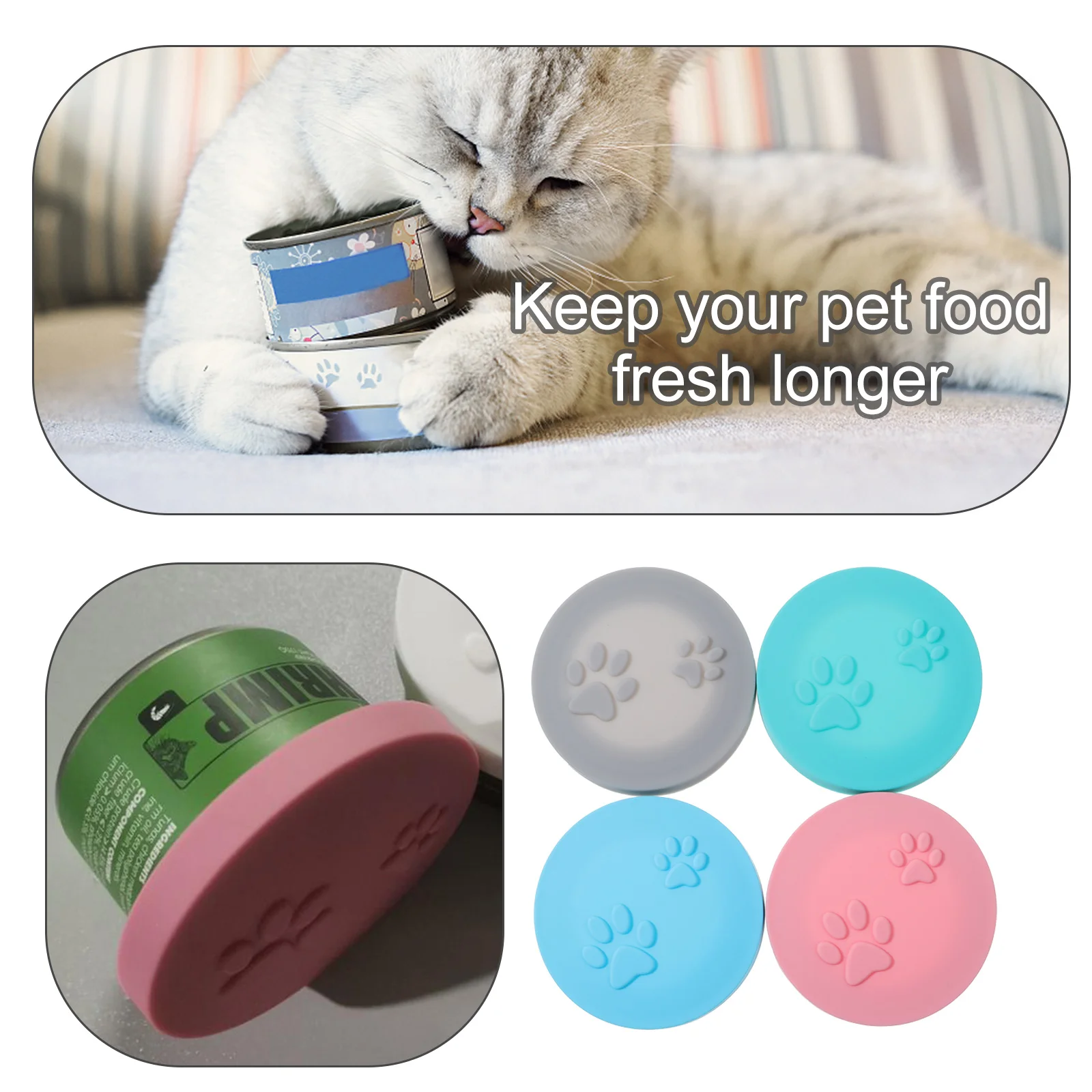 

4 Pcs Silicone Sealed Lids for Pet Food Can Cover Cat Dog Food Container Storage Gray Green