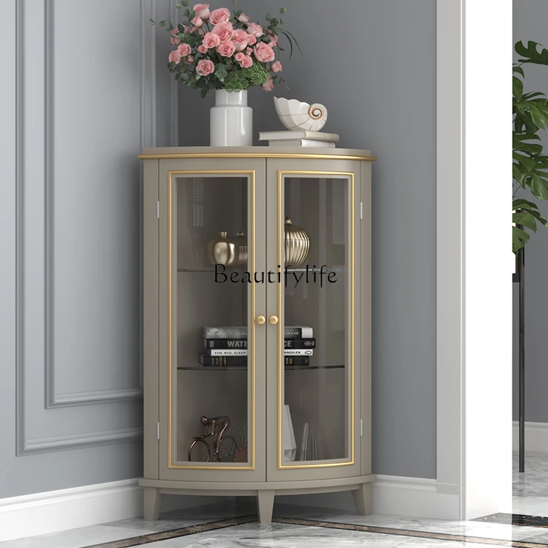

American solid wood light luxury corner cabinet simple corner rack glass vertical cabinet