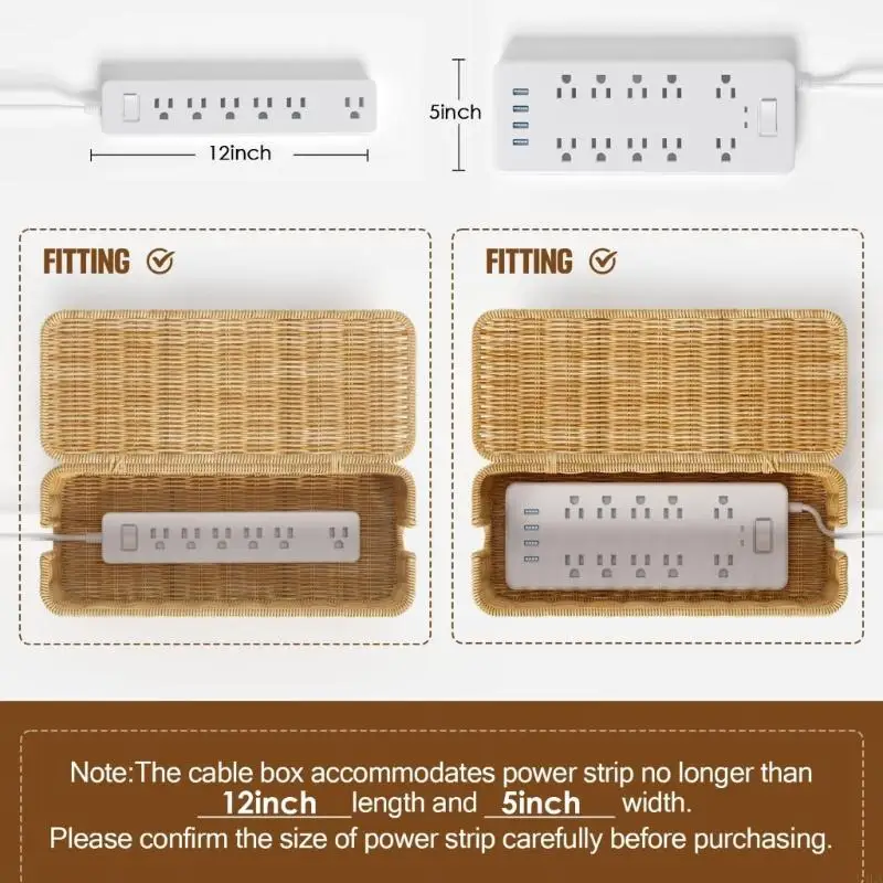 U4LA Breathable Rattan Cable Box Large Capacity Hide Wire Living Room Storage