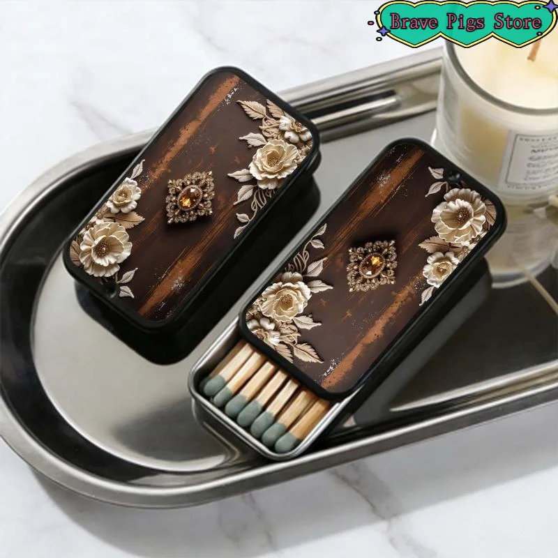 [HM]Retro Vintage Floral Fire Metal Box Does Not Include Matches Supports Match/Coin/Accessory Storage Gifts Decoration[HM]