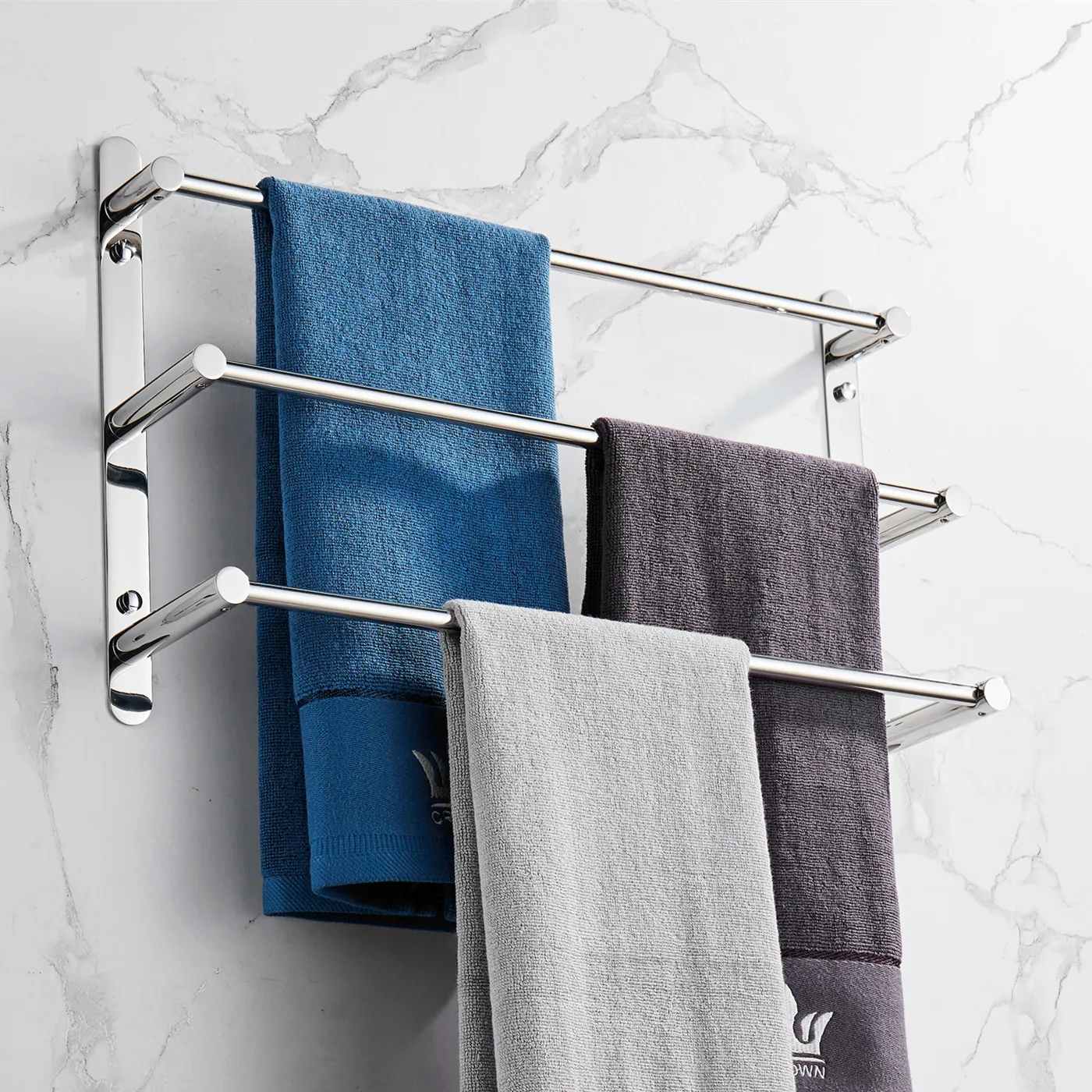 

THREE Stagger Layers Towel Rack SUS304 Stainless Steel Hand Polishing Mirror Polished Finished Bathroom Accessories Set