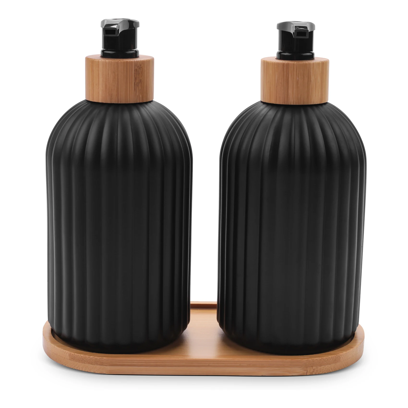 

B50C 14Oz Glass Soap Dispenser With Wooden Tray, 2 PCS Hand And Dish Soap Dispenser Set, Kitchen Bathroom Farmhouse Decor