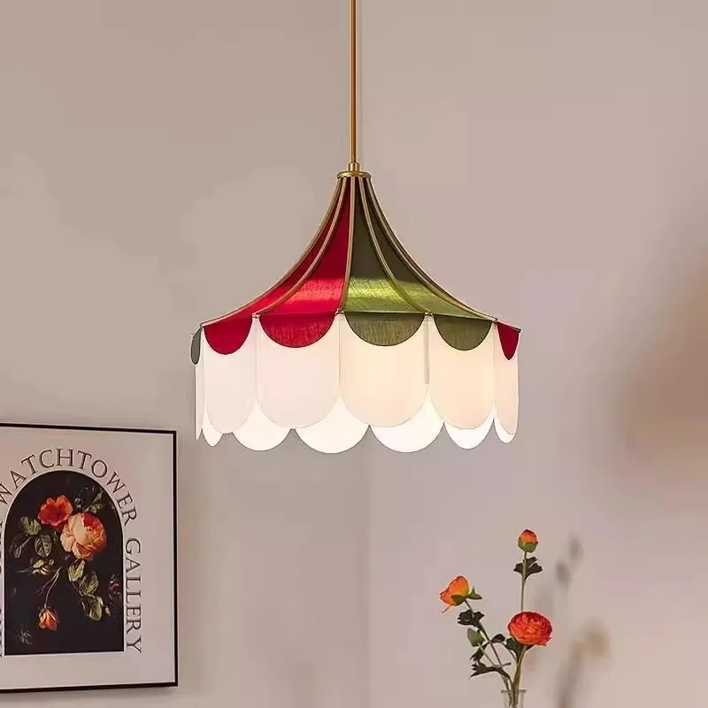 Middle aged children's room pendant light French countryside decoration fabric tent lampshade, colorful restaurant pendant light