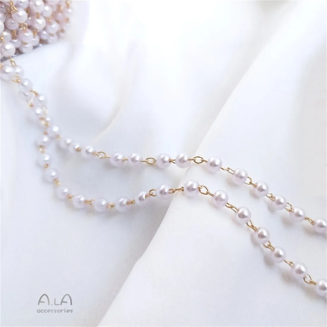 14K Gold-filled Chain Imitation Pearl Chain Handmade DIY Bracelet Clavicle Necklace Jewelry Material Loose Chain Accessories