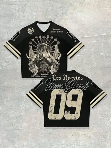 Camisa de manga corta estilo Hip Hop de calle Retro americana, Polo de Mound embrujado, Tops informales de algodón bordados, ropa de béisbol Unisex