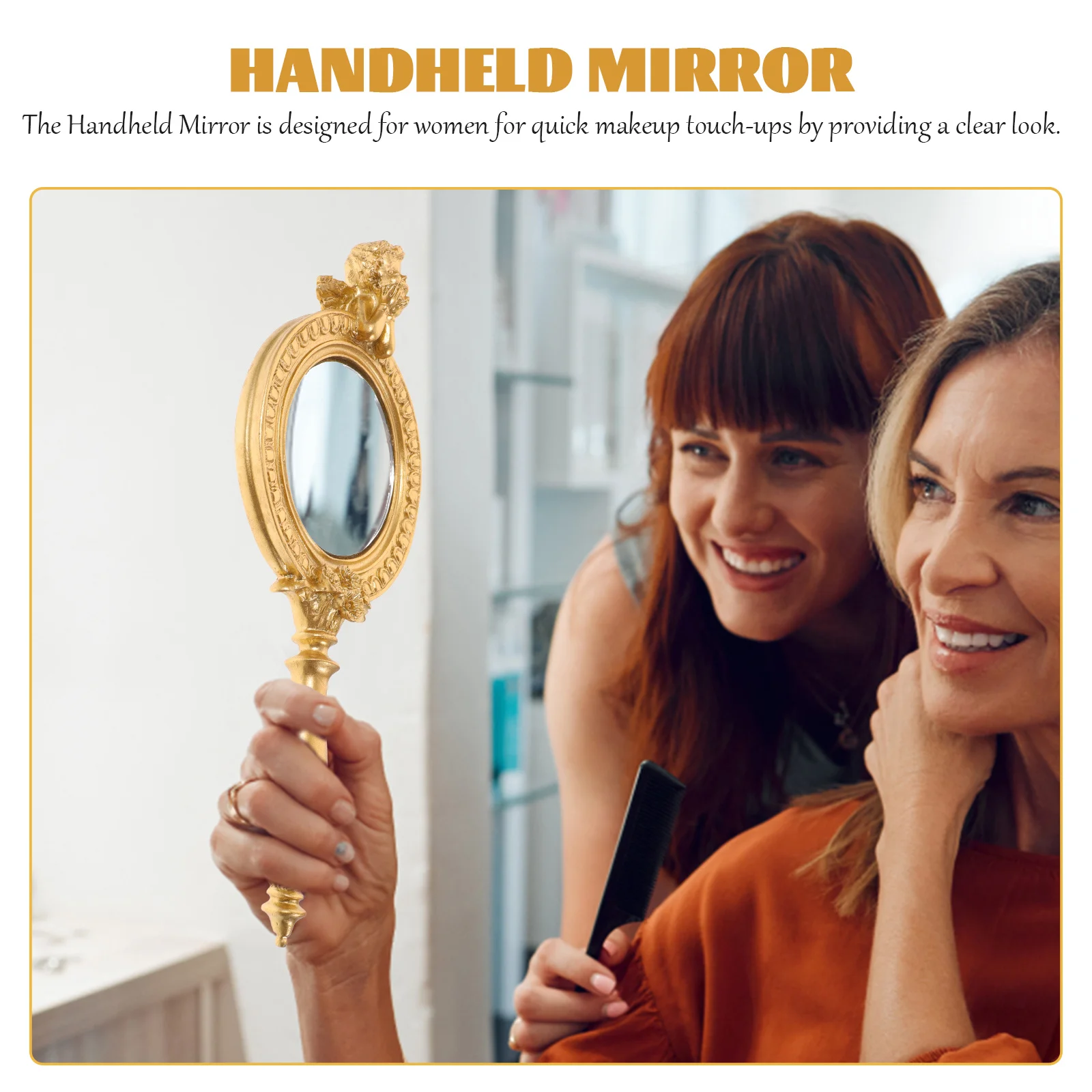 Vintage Handheld Mirror Portable Mirror Resin Handle Decorative Chic Design Long Term Use Gift for