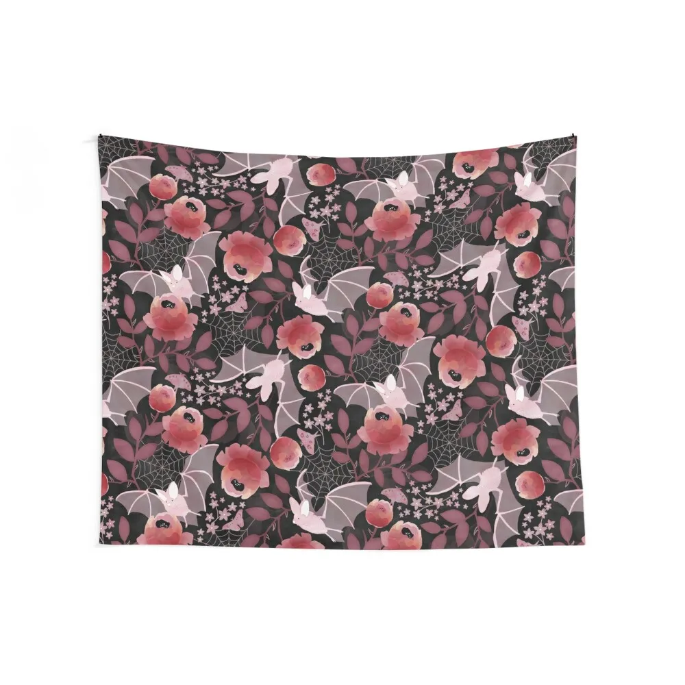 

Pastel bat floral black background Tapestry Christmas Decoration Decorations For Room Room Decorating Aesthetic Tapestry