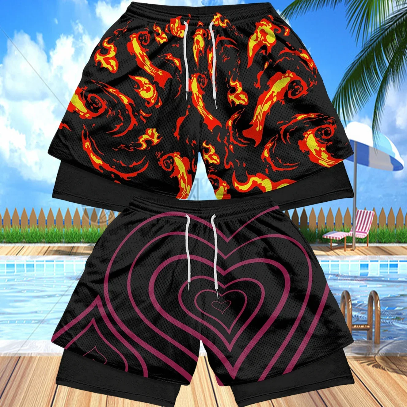 

Стильные шорты для бега 2 в 1, спортивные дышащие быстросохнущие шорты для спортзала, летние повседневные шорты в стиле аниме с карманами