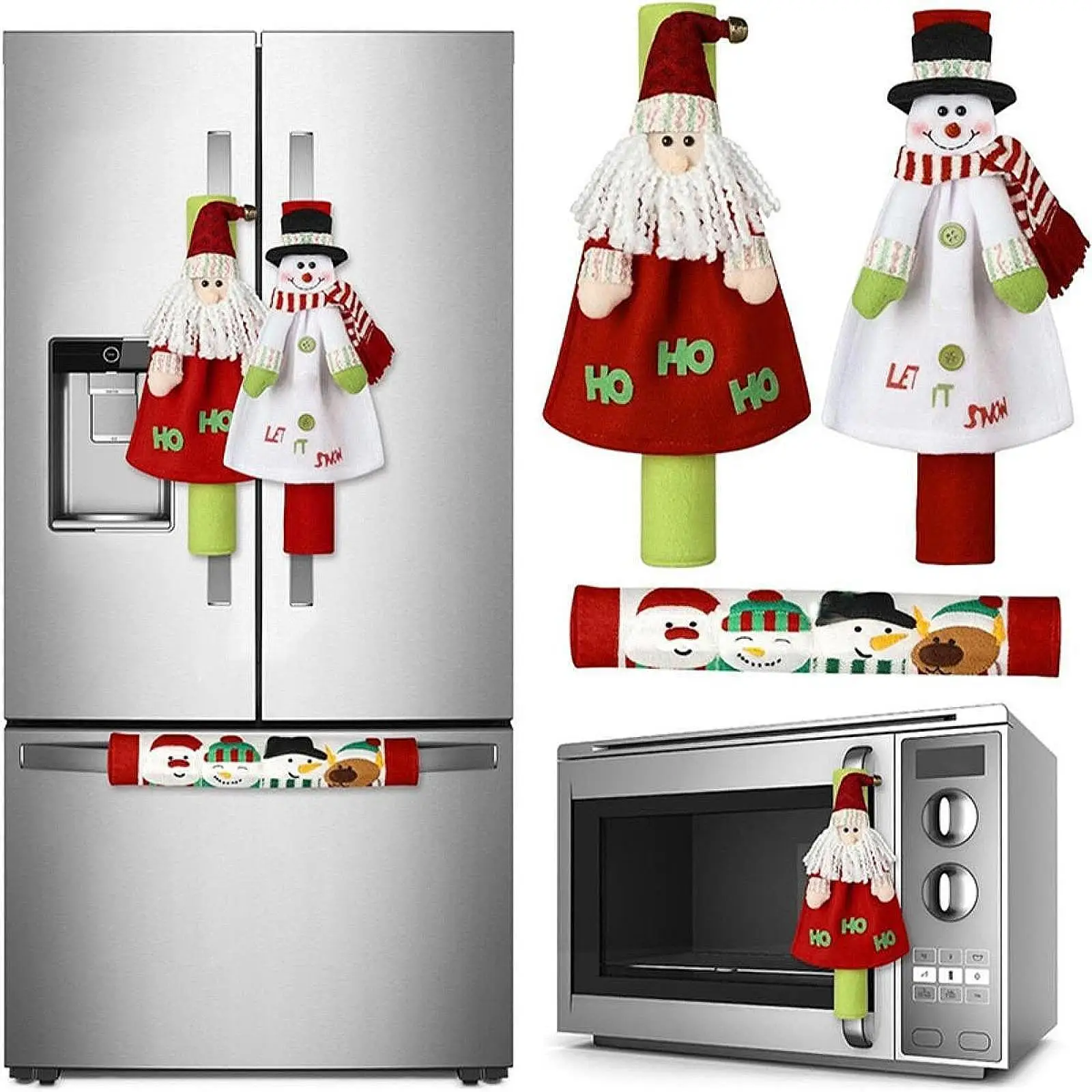 3Pcs Christmas Refrigerator Handle Covers Snowman Cartoon Fridge Microwave Door