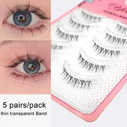 Yelix 5 Pairs Lower Lashes Strip Natural Under Lashes Small Flame Natural Bottom Eyelashes Manga Clear Band Wispy Makeup