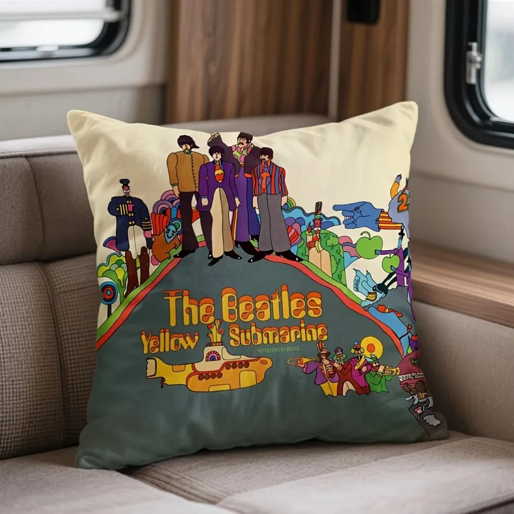 Double Sided Beatles Submarine Pillow Cover, Soft Polyester 2D Psychedelic Print Cushion for Sofa Living Room Rock Decor Gift