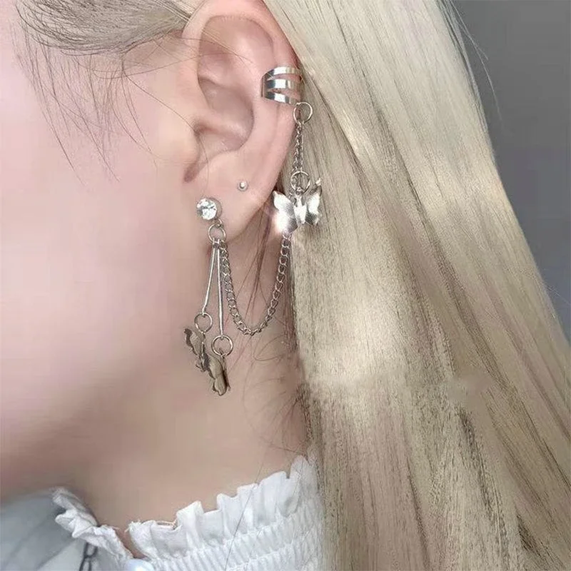 Fashion Female Ear Clips for Women Cold Wind Earrings Punk Cool Ear Studs Earrings Butterfly Ear Cuff Wedding Party Gift Jewelry