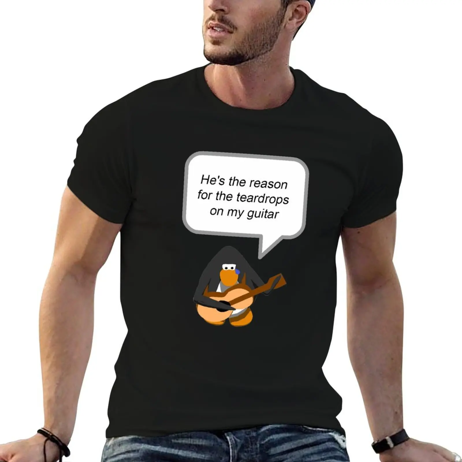 Camiseta con estampado de lágrimas en mi guitarra, camiseta de Club Penguin, camisetas de algodón para hombre, camisetas para hombre