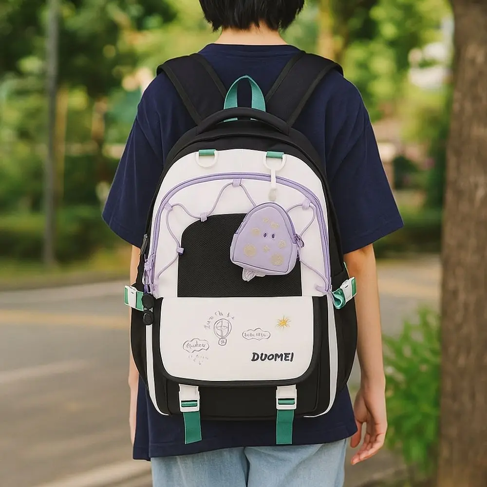 حقيبة ظهر نسائية عصرية ذات سعة كبيرة وأشرطة قابلة للتعديل حقيبة ظهر كرتونية للطلاب معكرون مع محفظة للعملات المعدنية حقيبة مدرسية يوميًا