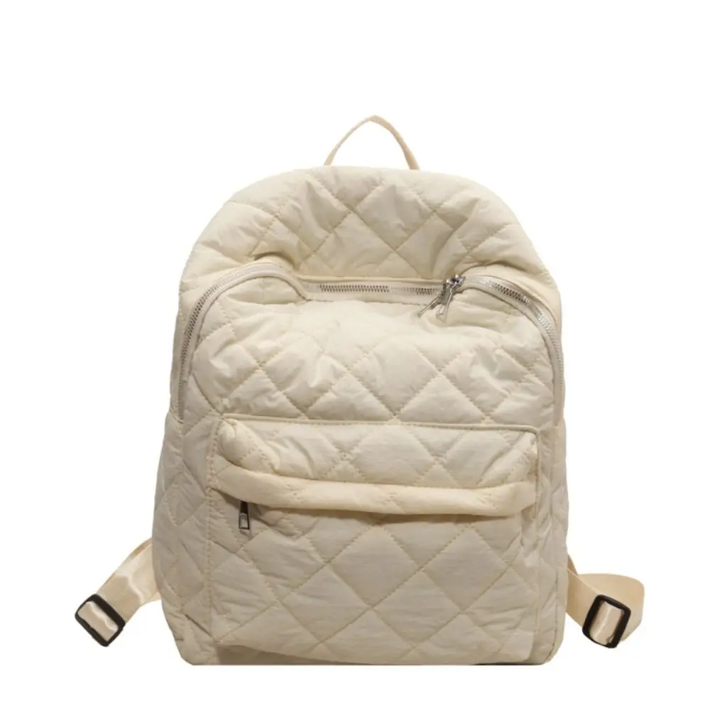 Solid Color Padded Coat Backpack Nylon Cloud Space Cotton Shoulder Bag Large Capacity Pleated Student Schoolbag Lady/Girls