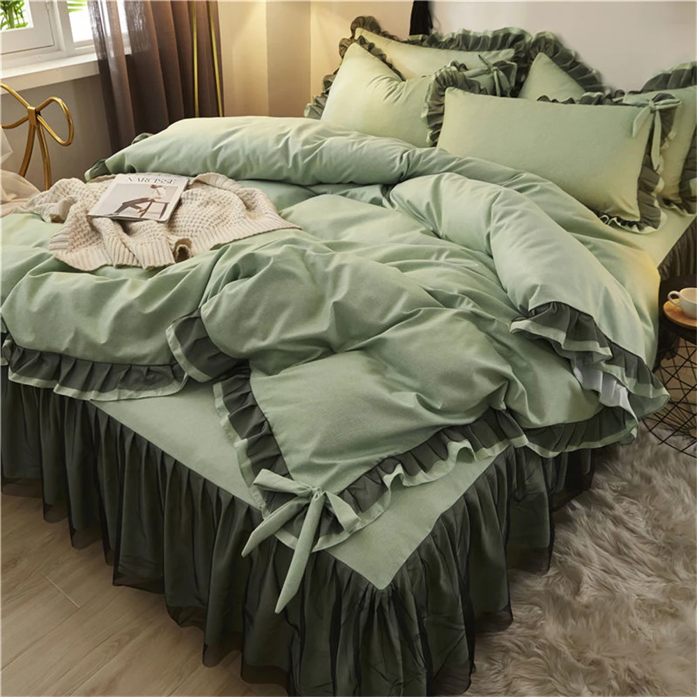 Luxury Princess Bedding Sets Kawaii Bed Skirt Sheet Pillowcase Fashion Girl Duvet Cover King Size 4PCS Decoration Home Textile