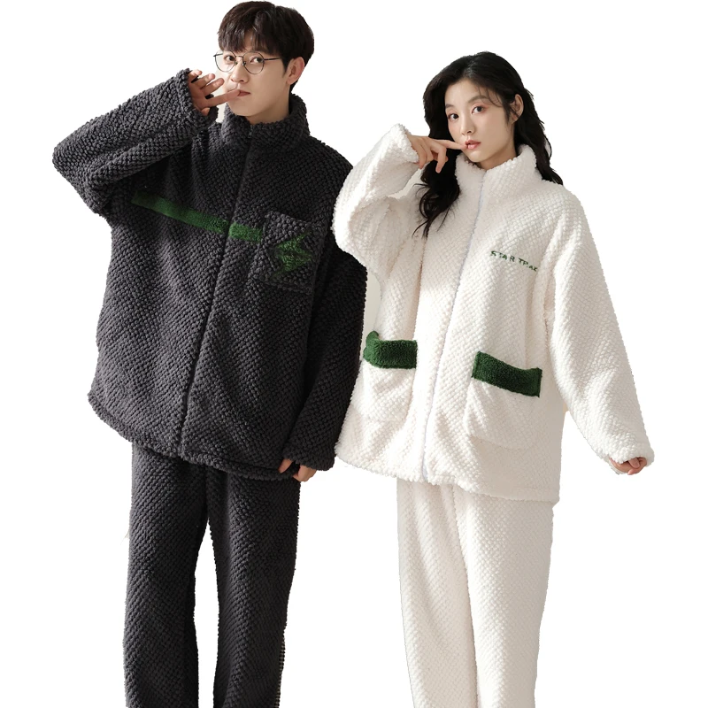 

Couple Pajamas Set Winter Women Men Warm Flannel Pijama Lovers Casual Home Clothing