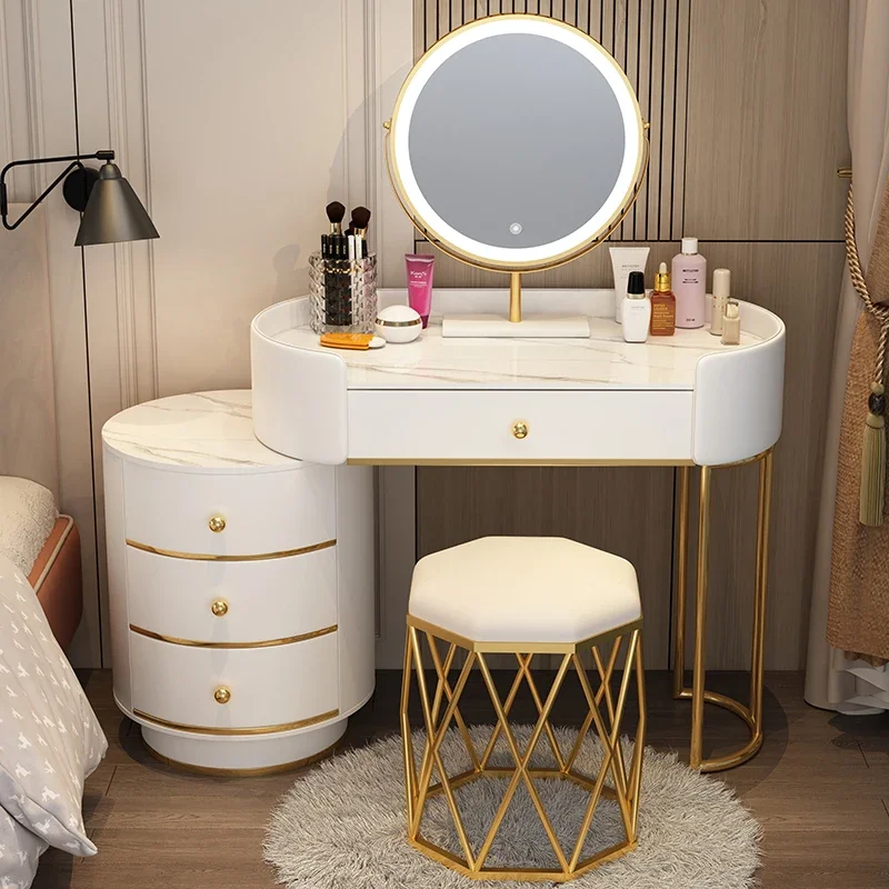 Luxury Led Mirror Dressing Table Gold Nordic Comfortable Storage Dressing Table Woman European Penteadeira Princess Makeup Stand