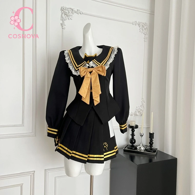 

Sweet Japanese Lolita Outfit Women Autumn Sailor Collar Black Yellow Stripe Bow Embroidery Pleated Skirt Two Piece Kawaii Outfit