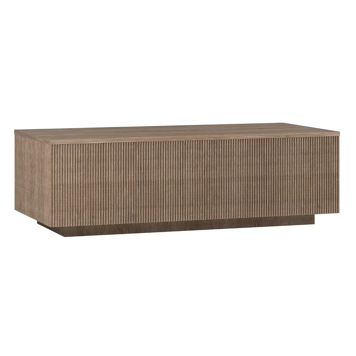 

48" Fluted Rectangular Low-Profile Coffee Table for Living Room, Family Room, or Office, Antiqued Gray Oak
