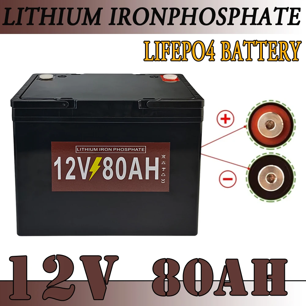 12V 80Ah LiFePO4 Battery Built-in BMS 5000 Cycles For RV Campers Golf Cart Solar
