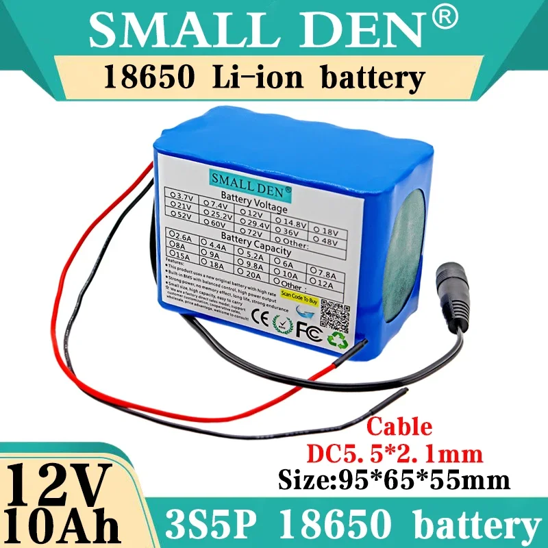 100% новый 12 В 10 Ач 3S5P Защита Большая емкость 18650 литиевая аккумуляторная батарея 12,6 В 10000 мАч емкость с 10 А BMS