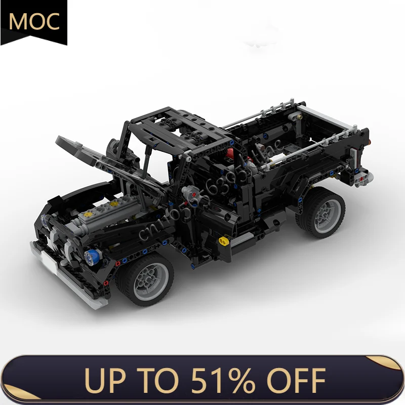 988 деталей MOC, городской автомобиль, черный ретро пикап, модель, технология, строительные блоки, креативные детские игрушки, подарки-сюрпризы на день рождения 988 деталей MOC, городской автомобиль, черный ретро пикап, модель, технология, строительные блоки, креативные детские игрушки, подарки-сюрпризы на день рождения