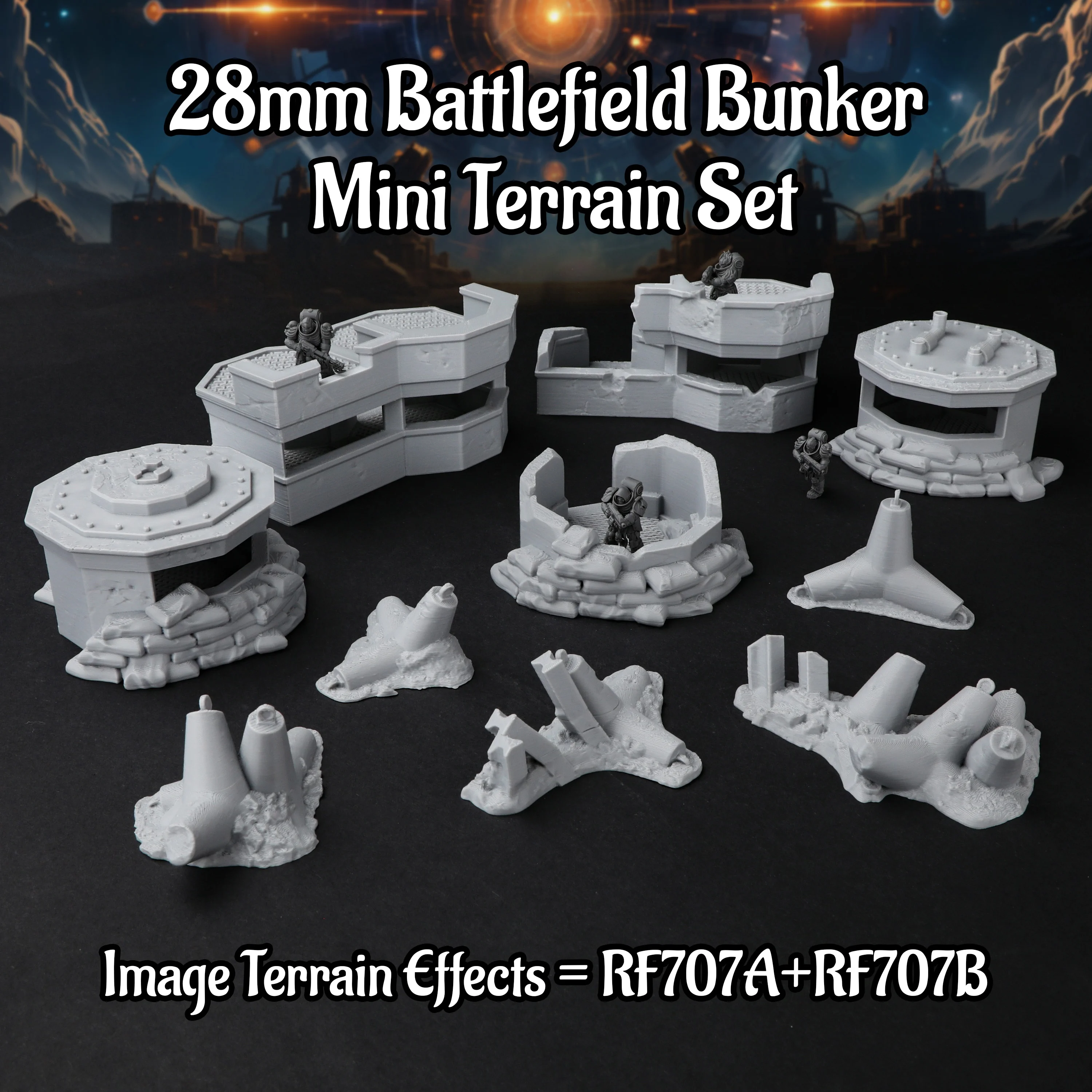 Sci-Fi Modular Battlefield Bunker Miniature Terrain Set for Rpgs, Mini Figures and Models, Collectibles and Strategy Game Gifts