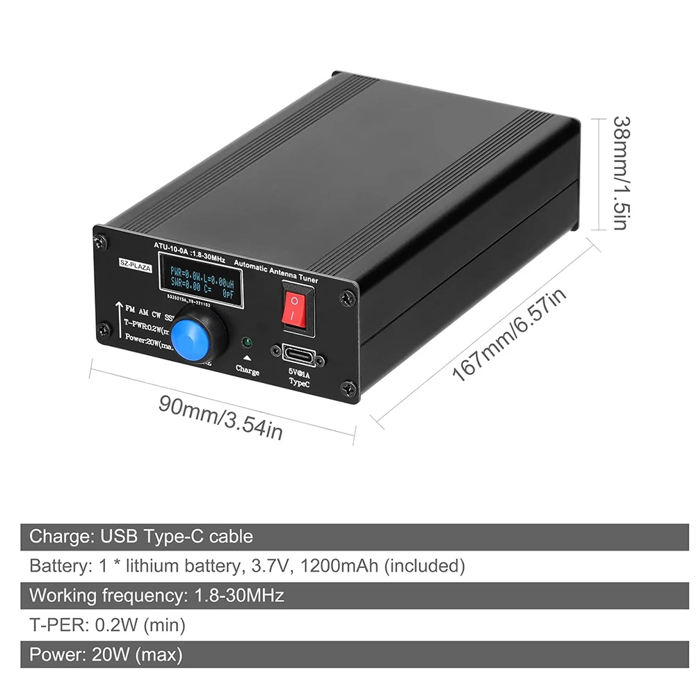 1szt ATU-10-0A SW Automatyczny tuner antenowy 20W 1.8-30MHz Miernik fali stojącej Wyświetlacz OLED ATU Mini tuner antenowy