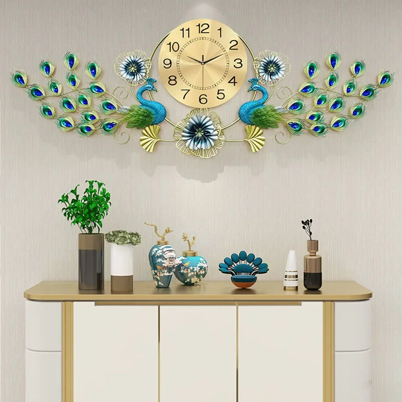 Creative Peacock Wall Clocks Simple Large Chinese Fashion Silent Wall Watch Luxury Art Mural Reloj De Pared Home Decoration