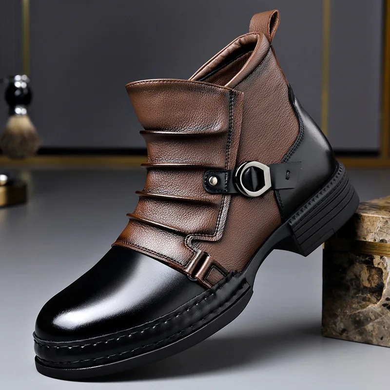 Autumn Winter Retro Ankle Boots for Men Fashion Casual Size Zipper Motorcycle Boots Man New Designer Warm Platform Shoes Male view 2
