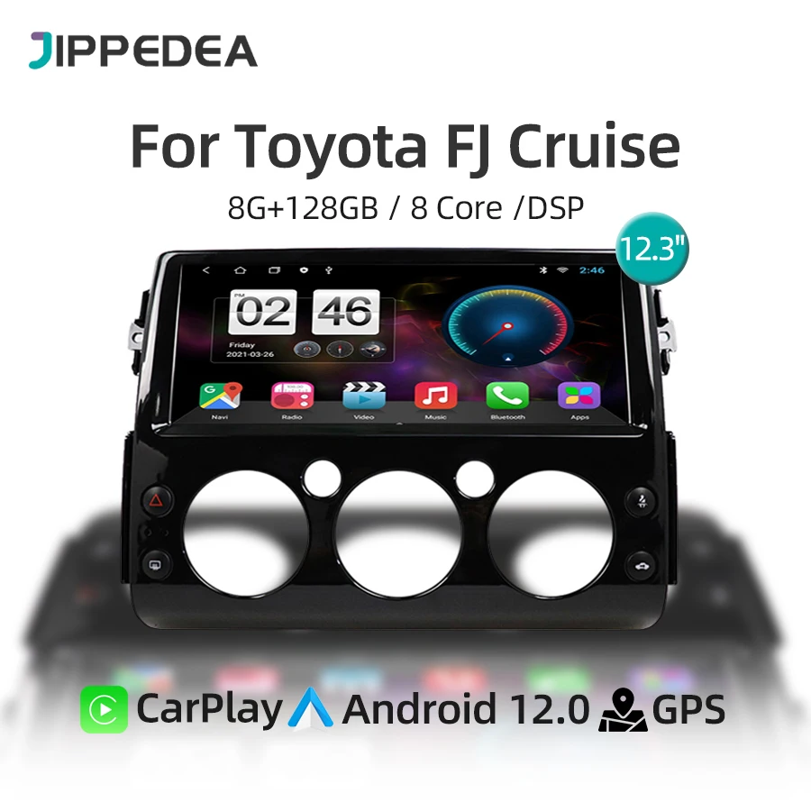 

12.3" CarPlay Android 12.0 Car Radio For Toyota FJ Cruiser 2007-2017 GPS Navigation 4G LTE WiFi Stereo Audio Multimedia Player