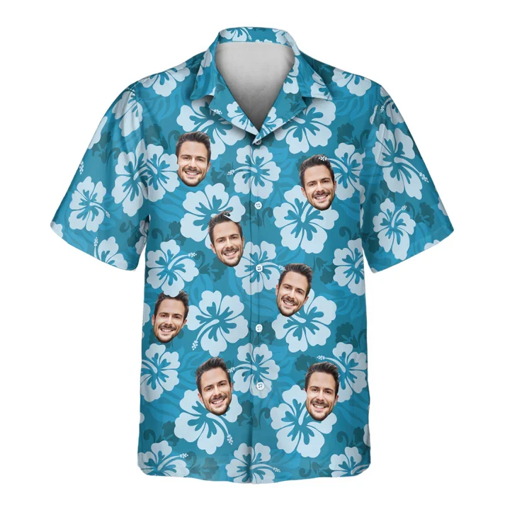 Funny Custom Face Print Aloha Shirt DIY Portrait Photo Tropical Flower Pattern Button Up Shirt Bachelor Party Gag Gift Camisa