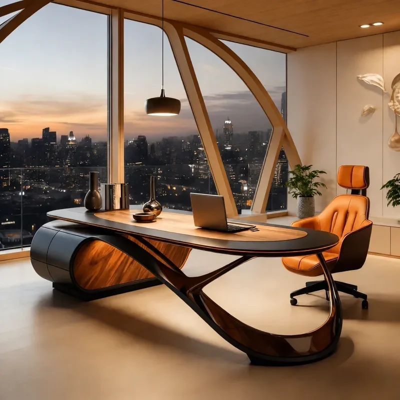 New Chinese Modern Light Luxury Curved Wooden Table Supervisor Desk Tea Table Creative Design