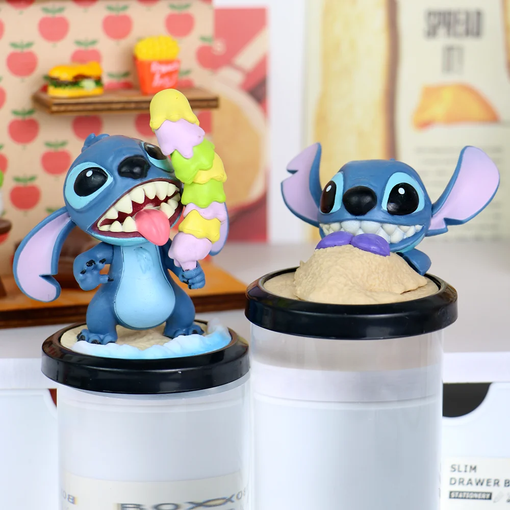 6pcs 스티치 애니메이션 피규어 인형 만화 스티치 장난감 장식품 마이크로 풍경 케이크 장식 모델 Pvc 그림 아이 생일 선물