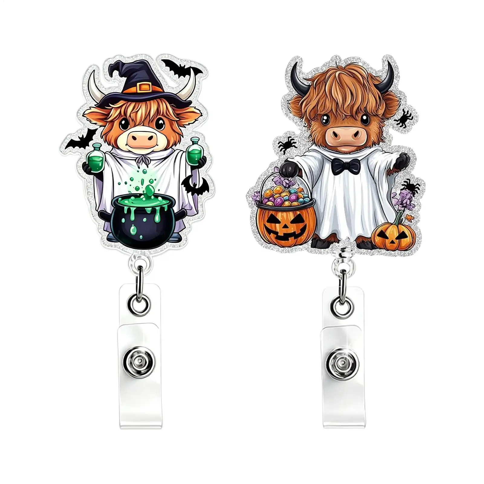 Halloween Badge Reel Retractable Cow Shape Halloween Card Holder with 360 Degree Swivel Clip Badge Reels for Office Work School