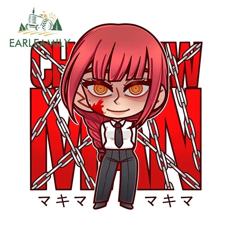 EARLFAMILY 13cm x 12.1cm Makima Personality Stickers Tie Chibi Anime Chain Cute Decals Sunscreen Laptop Cool Car Accessories